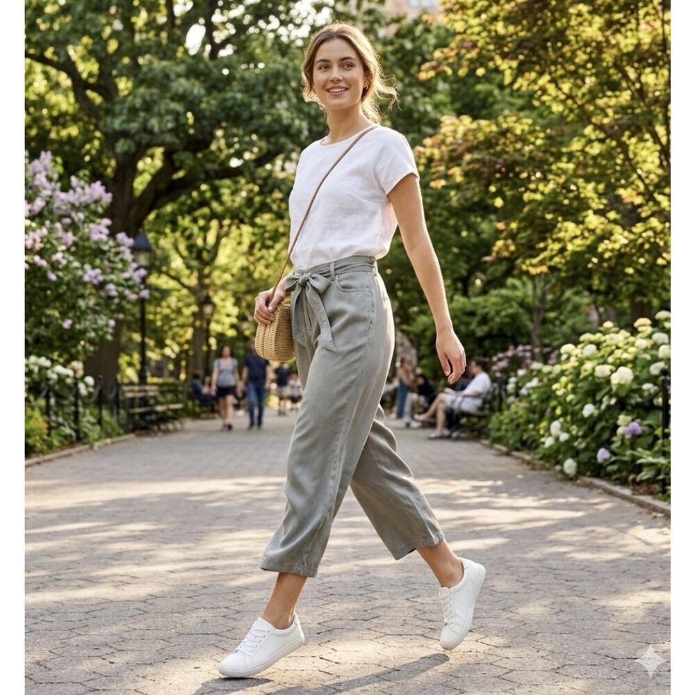 Liz Claiborne 100% Lyocell Army Green Belted Utility Pants Sz 8 Quiet Luxury